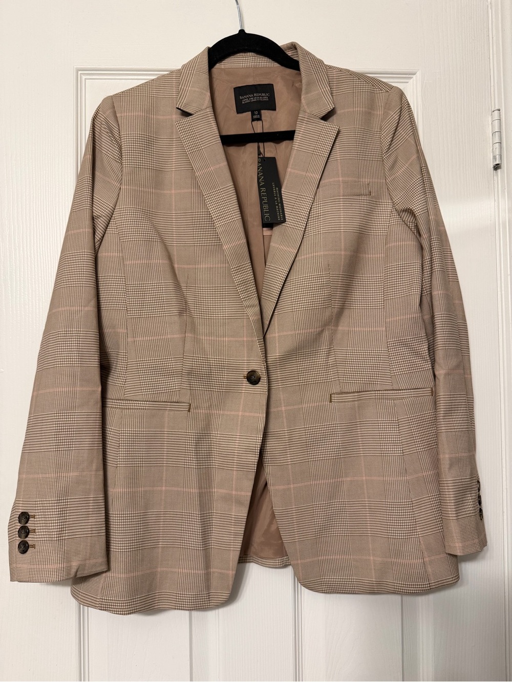 Banana Republic Beige Plaid Single-Button Blazer